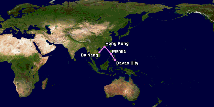 Bay từ Đà Nẵng đến Davao qua Hong Kong, Manila