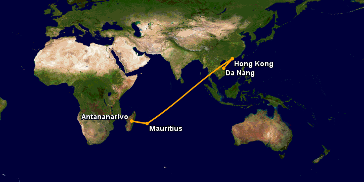 Bay từ Đà Nẵng đến Antananarivo qua Hong Kong, Mauritius Island