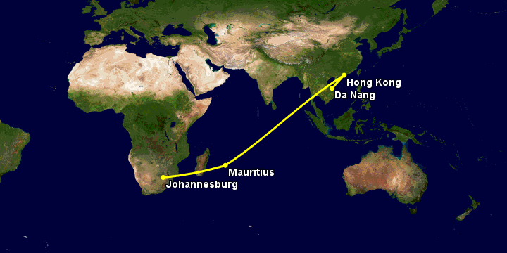 Bay từ Đà Nẵng đến Johannesburg qua Hong Kong, Mauritius Island