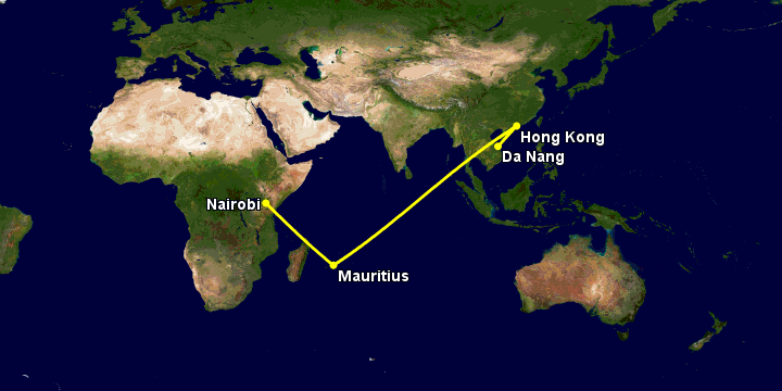 Bay từ Đà Nẵng đến Nairobi qua Hong Kong, Mauritius Island