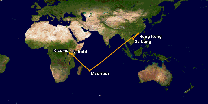 Bay từ Đà Nẵng đến Kisumu qua Hong Kong, Mauritius Island, Nairobi