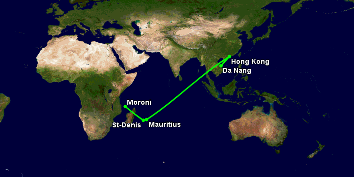 Bay từ Đà Nẵng đến Moroni Hahaya qua Hong Kong, Mauritius Island, Saint-Denis
