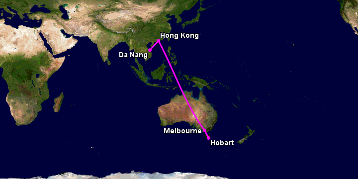 Bay từ Đà Nẵng đến Hobart qua Hong Kong, Melbourne