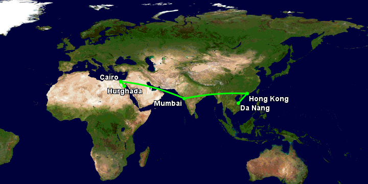 Bay từ Đà Nẵng đến Hurghada qua Hong Kong, Mumbai, Cairo