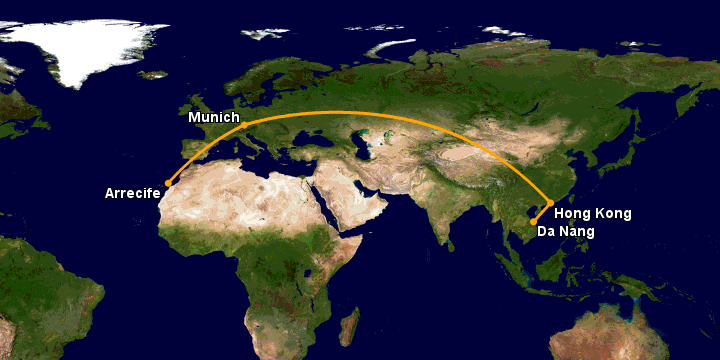 Bay từ Đà Nẵng đến Lanzarote qua Hong Kong, Munich