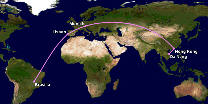 Bay từ Đà Nẵng đến Brasilia qua Hong Kong, Munich, Lisbon
