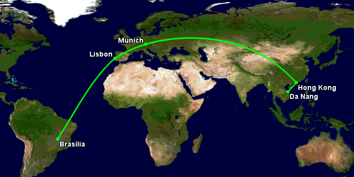 Bay từ Đà Nẵng đến Brasilia qua Hong Kong, Munich, Lisbon