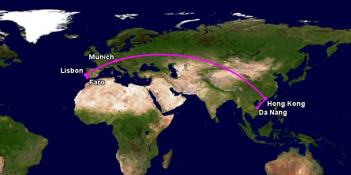 Bay từ Đà Nẵng đến Faro Pt qua Hong Kong, Munich, Lisbon