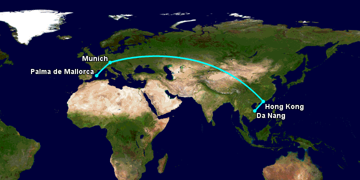 Bay từ Đà Nẵng đến Palma De Mallorca qua Hong Kong, Munich