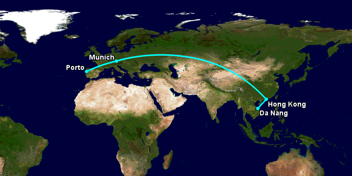 Bay từ Đà Nẵng đến Porto Portugal qua Hong Kong, Munich