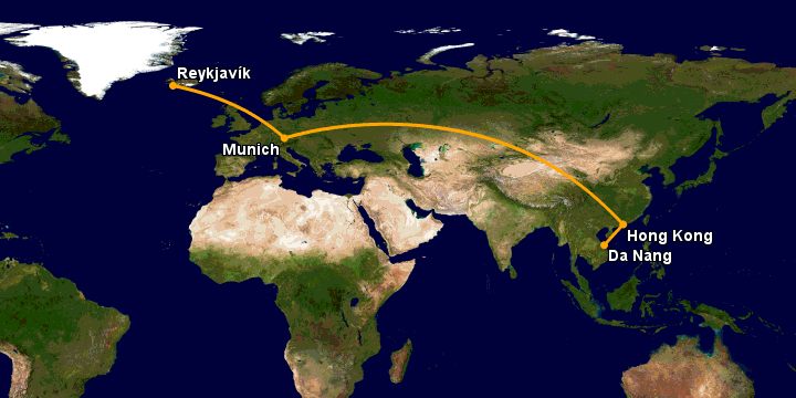 Bay từ Đà Nẵng đến Reykjavik qua Hong Kong, Munich