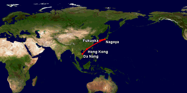 Bay từ Đà Nẵng đến Fukuoka qua Hong Kong, Nagoya