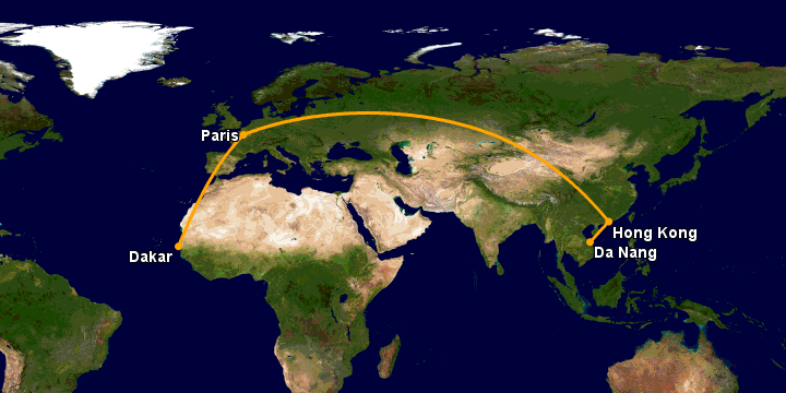 Bay từ Đà Nẵng đến Dakar qua Hong Kong, Paris