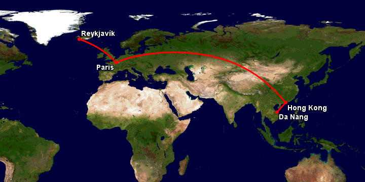 Bay từ Đà Nẵng đến Reykjavik qua Hong Kong, Paris