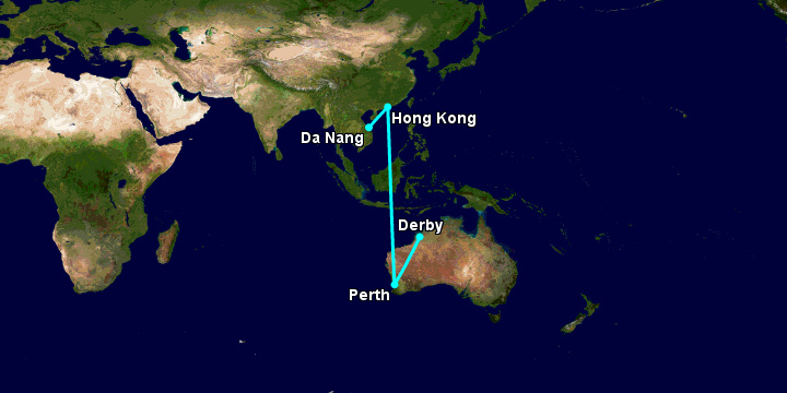 Bay từ Đà Nẵng đến Derby qua Hong Kong, Perth