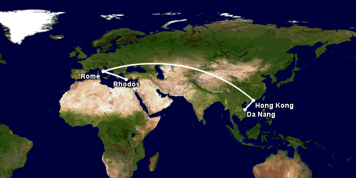 Bay từ Đà Nẵng đến Rhodes qua Hong Kong, Rome