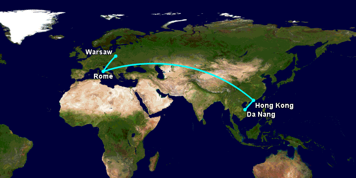 Bay từ Đà Nẵng đến Warsaw qua Hong Kong, Rome