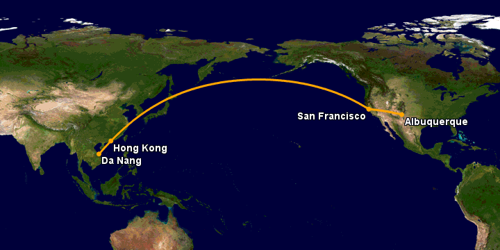Bay từ Đà Nẵng đến Albuquerque qua Hong Kong, San Francisco