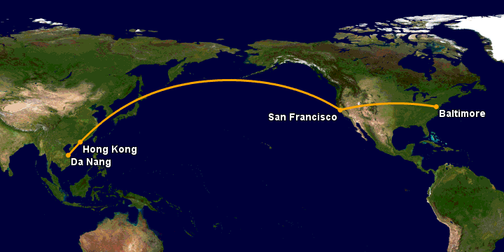 Bay từ Đà Nẵng đến Baltimore qua Hong Kong, San Francisco