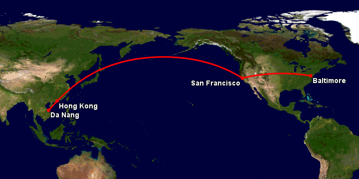 Bay từ Đà Nẵng đến Baltimore qua Hong Kong, San Francisco