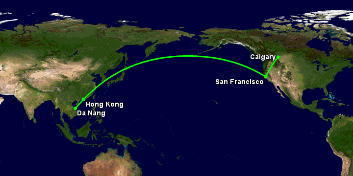 Bay từ Đà Nẵng đến Calgary qua Hong Kong, San Francisco