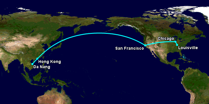 Bay từ Đà Nẵng đến Louisville qua Hong Kong, San Francisco, Chicago