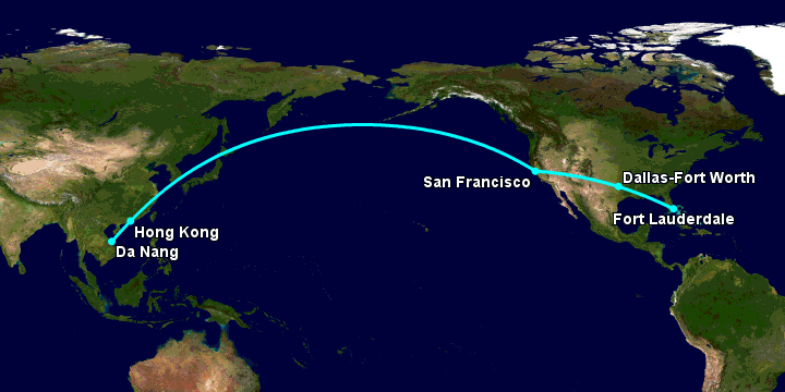 Bay từ Đà Nẵng đến Fort Lauderdale qua Hong Kong, San Francisco, Dallas