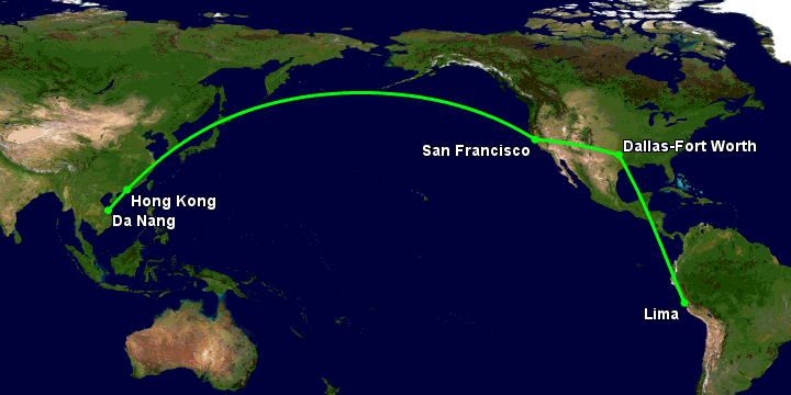 Bay từ Đà Nẵng đến Lima Pe qua Hong Kong, San Francisco, Dallas