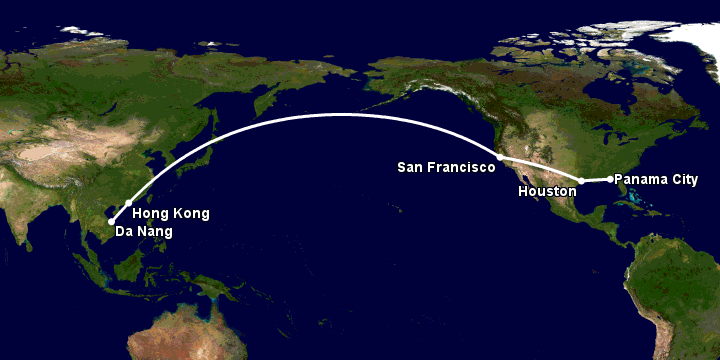 Bay từ Đà Nẵng đến Panama City qua Hong Kong, San Francisco, Houston