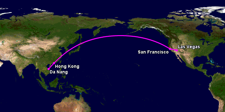 Bay từ Đà Nẵng đến Las Vegas qua Hong Kong, San Francisco