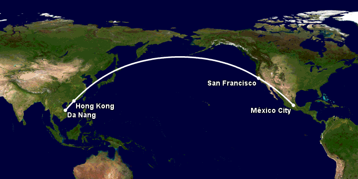 Bay từ Đà Nẵng đến Mexico City qua Hong Kong, San Francisco