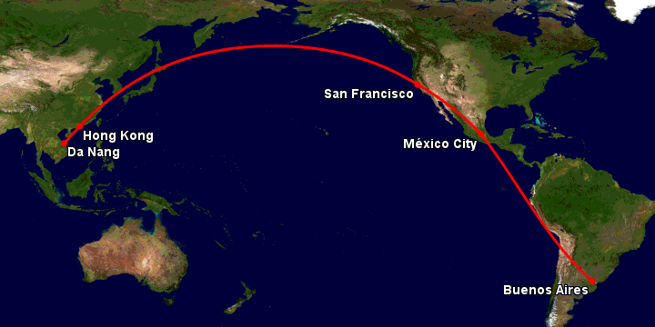 Bay từ Đà Nẵng đến Buenos Aires qua Hong Kong, San Francisco, Mexico City