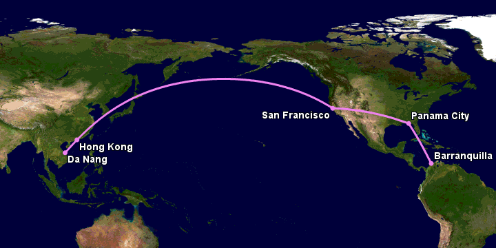 Bay từ Đà Nẵng đến Barranquilla qua Hong Kong, San Francisco, Panama City