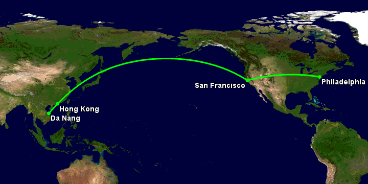 Bay từ Đà Nẵng đến Philadelphia qua Hong Kong, San Francisco