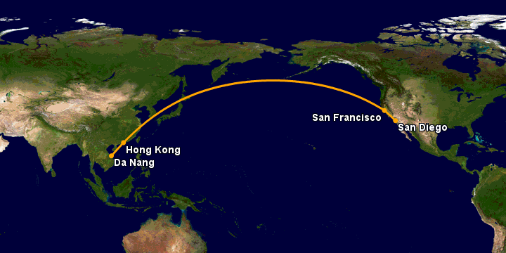 Bay từ Đà Nẵng đến San Diego qua Hong Kong, San Francisco