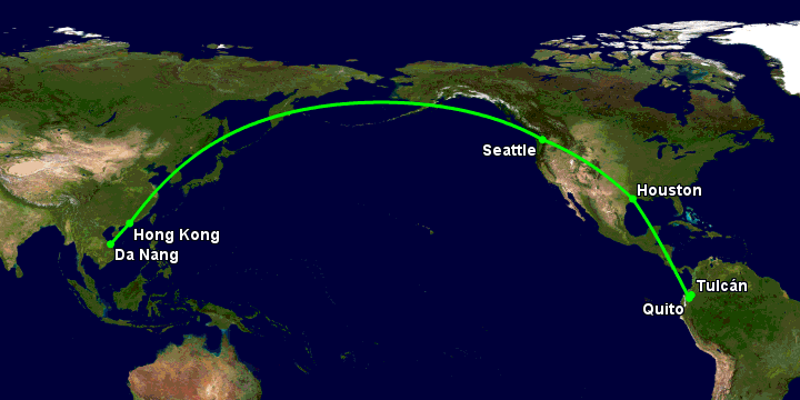 Bay từ Đà Nẵng đến Tulcan qua Hong Kong, Seattle, Houston, Quito