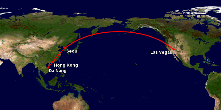 Bay từ Đà Nẵng đến Las Vegas qua Hong Kong, Seoul