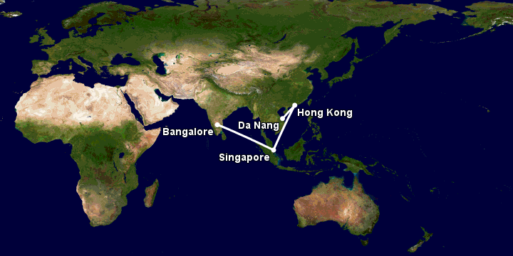 Bay từ Đà Nẵng đến Bangalore qua Hong Kong, Singapore