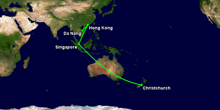 Bay từ Đà Nẵng đến Christchurch qua Hong Kong, Singapore