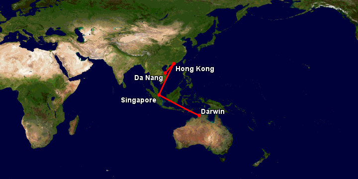 Bay từ Đà Nẵng đến Darwin qua Hong Kong, Singapore