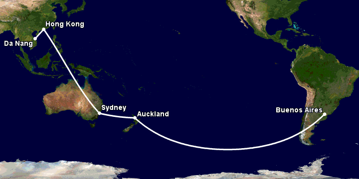 Bay từ Đà Nẵng đến Buenos Aires qua Hong Kong, Sydney, Auckland