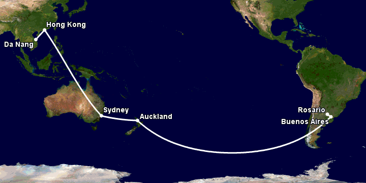 Bay từ Đà Nẵng đến Rosario qua Hong Kong, Sydney, Auckland, Buenos Aires