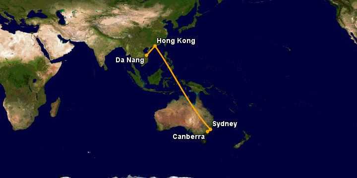Bay từ Đà Nẵng đến Canberra qua Hong Kong, Sydney