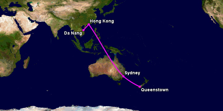 Bay từ Đà Nẵng đến Queenstown qua Hong Kong, Sydney