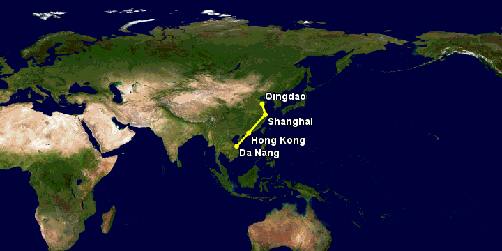 Bay từ Đà Nẵng đến Thanh Đảo qua Hong Kong, Thượng Hải