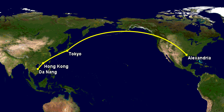 Bay từ Đà Nẵng đến Alexandria qua Hong Kong, Tokyo