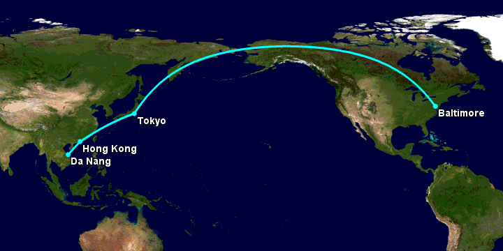 Bay từ Đà Nẵng đến Baltimore qua Hong Kong, Tokyo
