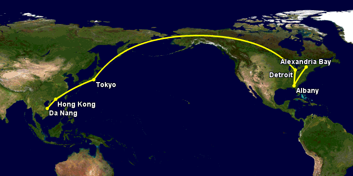 Bay từ Đà Nẵng đến Alexandria Bay qua Hong Kong, Tokyo, Detroit, Albany