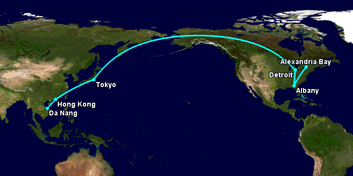 Bay từ Đà Nẵng đến Alexandria Bay qua Hong Kong, Tokyo, Detroit, Albany