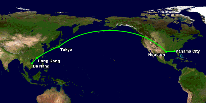 Bay từ Đà Nẵng đến Panama City qua Hong Kong, Tokyo, Houston